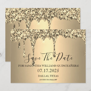Gold Sparkle Glitzer Tropfen Quinceanera Save The Date