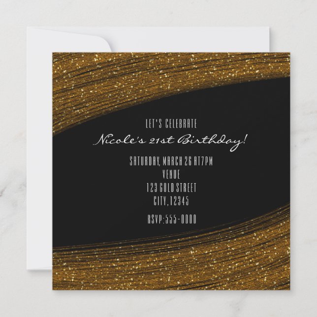 Gold Sparkle Glitzer und Schwarze Party Einladunge Einladung (Vorderseite)
