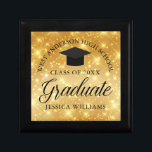 Gold Sparkle Graduate Custom Chic 2024 Abschluss Erinnerungskiste<br><div class="desc">Elegante Imitate Gold funkeln Abschluss Geschenkboxen für einen High School oder Uni Absolvent mit Ihrem eigenen Schulnamen und Klasse in der Mitte. Dieses schicke,  moderne Abschluss präsentieren.</div>