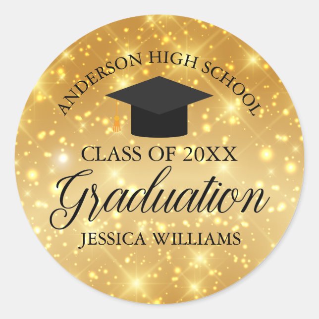 Gold Sparkle Graduation Chic Class of 2023 Custom Runder Aufkleber (Vorderseite)