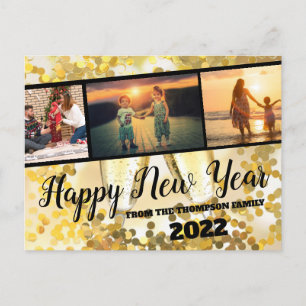 Gold Sparkle Happy New Year Foto Collage Postkarte