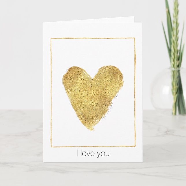 Gold Sparkle Heart Karte (Vorderseite)