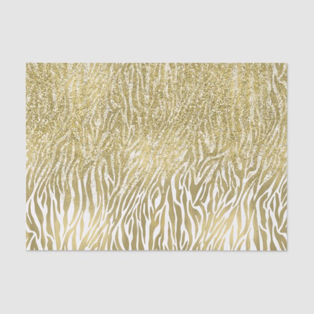 Gold Sparkle Imitate Glitzer Zebra Print Seidenpapier (Vorderseite)