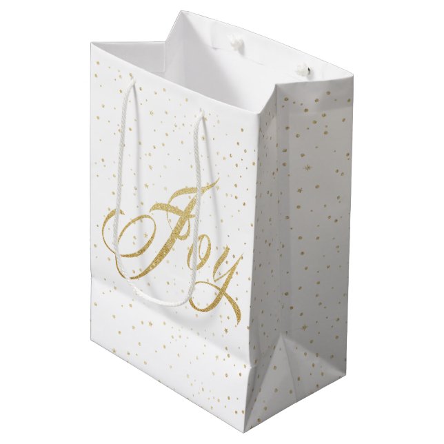 Gold Sparkle Joy Weihnachtsgeschenktasche Mittlere Geschenktüte (Vorderseite Schrägansicht)