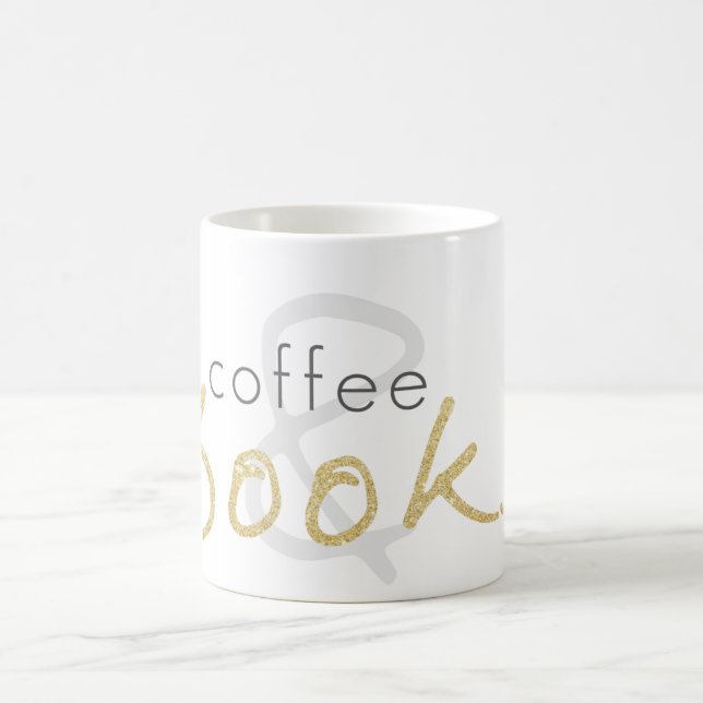 Gold Sparkle Kaffee und Bücher Tasse (Mittel)