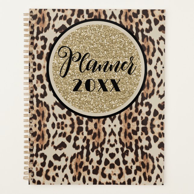 Gold Sparkle Leopard Print Planer (Vorderseite)
