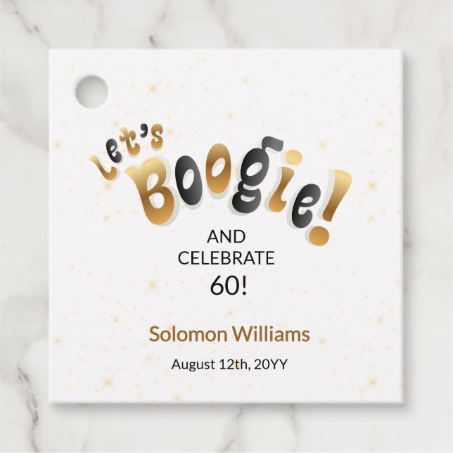 Gold Sparkle Let's Boogie 60th Birthday Geschenkanhänger (Vorderseite)