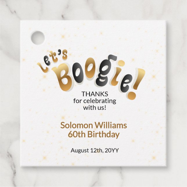 Gold Sparkle Let's Boogie 60th Birthday Geschenkanhänger (Vorderseite)