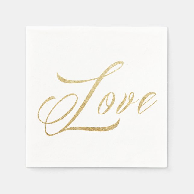Gold Sparkle Liebe Hochzeitspapier Napkins Set Serviette (Vorderseite)