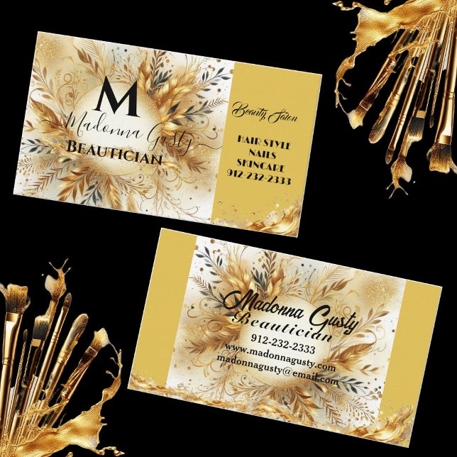 Gold Sparkle Monogram Floral Beauty Beruflich Visitenkarte (Gold Sparkle Monogram Floral Beauty Professional Business Card)
