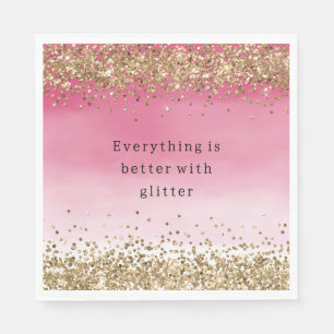 Gold Sparkle Rosa Ombre Glitzer Zitat Serviette