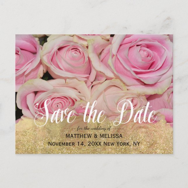 Gold Sparkle Save the Date Personalisiertes Foto Ankündigungspostkarte (Vorderseite)