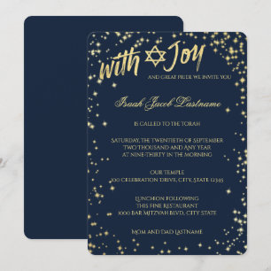 Gold Sparkle Sky Navy Blue Bar Mitzvah Einladung