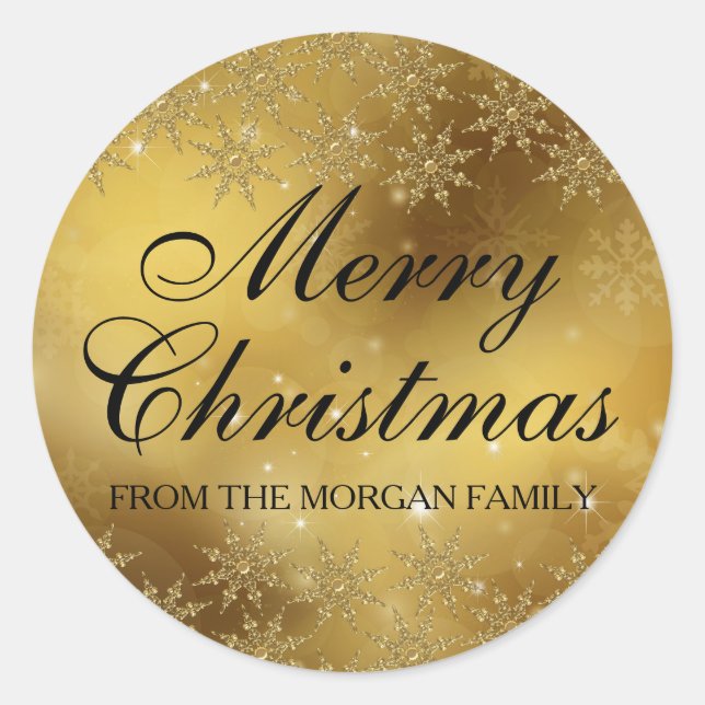 Gold Sparkle Snowflake Weihnachtsaufkleber Runder Aufkleber (Vorderseite)