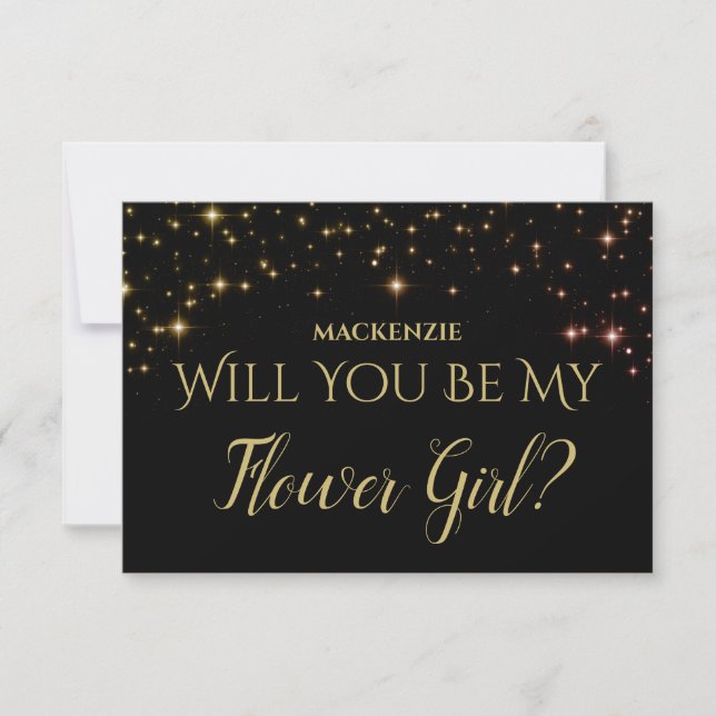 Gold Sparkle Stars werden Sie meine BlumenGirl-Kar RSVP Karte (Vorderseite)