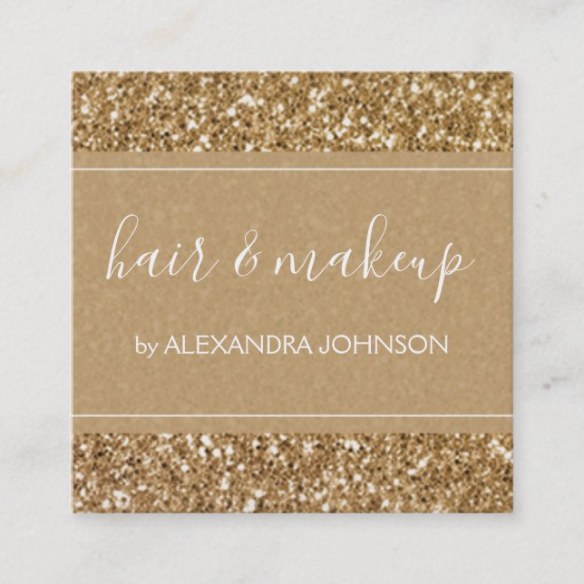 Gold Sparkle und Glitzer Haare & Makeup Quadratische Visitenkarte (Vorderseite)