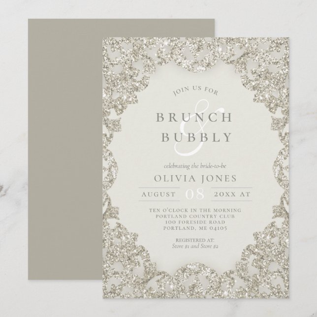 Gold Sparkle Vintag Elegance Brunch und Bubbly Einladung (Vorne/Hinten)