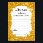 Gold Sparkle Wedding Advice & Wishings Card Vertik Tischnummer<br><div class="desc">Diese eleganten goldglänzenden Hochzeitsratschläge und Wunschkarten sind die perfekte Ergänzung zu Ihrem Hochzeitsempfang. Dieses Design zeichnet sich durch einen glänzenden goldenen Rahmen aus, der mit dem Text "Ratschläge und Wünsche für den neuen Mr. und Mrs." in einer Kombination aus kalligrafischen und einfachen schwarzen Schriftart kombiniert wird. Die Karte bietet den...</div>