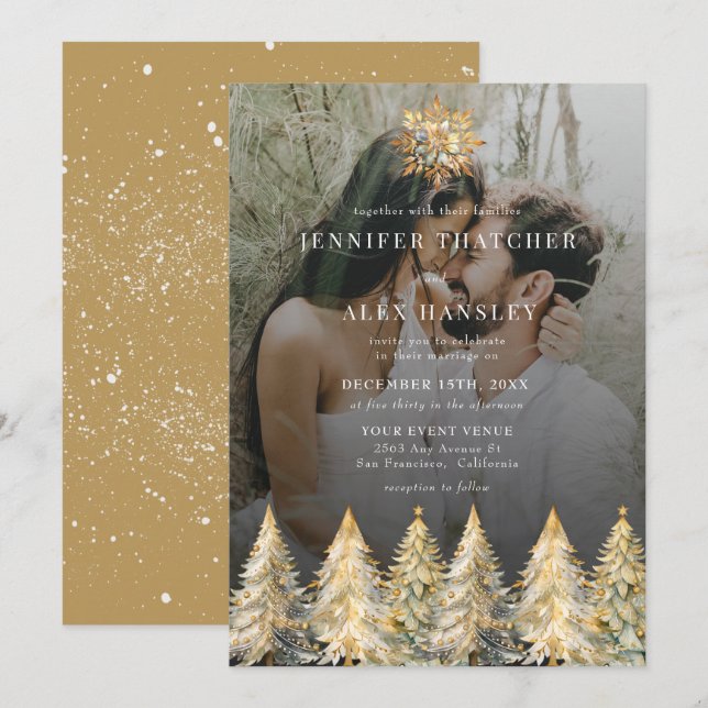 Gold Sparkle Weihnachtsfeier Einladung (Vorne/Hinten)