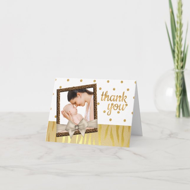 Gold Sparkle Zebra Print Baby Dusche Vielen Dank Dankeskarte (Vorderseite)