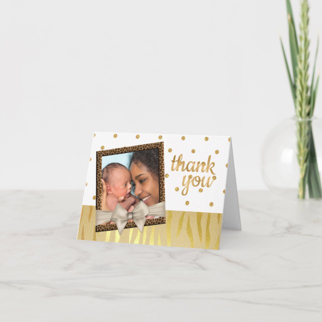 Gold Sparkle Zebra Print Baby Dusche Vielen Dank Dankeskarte (Vorderseite)