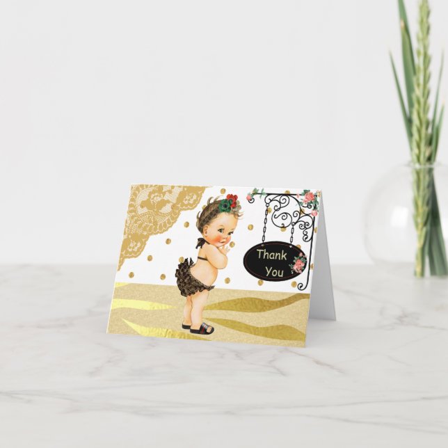 Gold Sparkle Zebra Print Baby Dusche Vielen Dank Dankeskarte (Vorderseite)