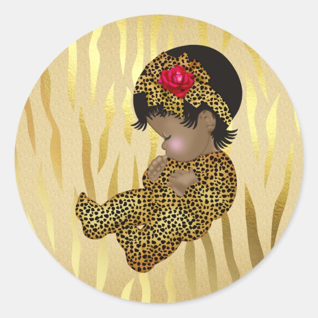 Gold Sparkle Zebra Print mit Schlafbaby Runder Aufkleber (Vorderseite)