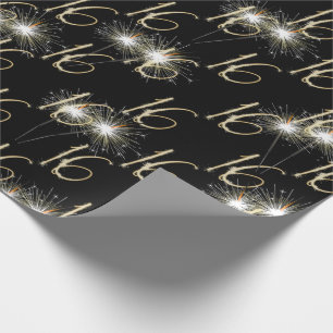 Gold Sparkler zum 16. Geburtstag Geschenkpapier