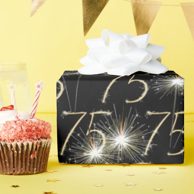 Gold Sparkler zum 75. Geburtstag Geschenkpapier (Geburtstagsparty)