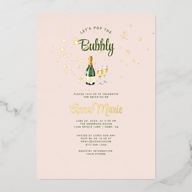 Gold Sparkline Brunch Bubbly Brautparty Folieneinladung (Vorderseite)