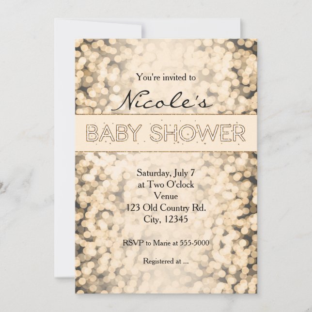 Gold Sparkling Lights BÉBÉ DOUCHE Invitations (Devant)