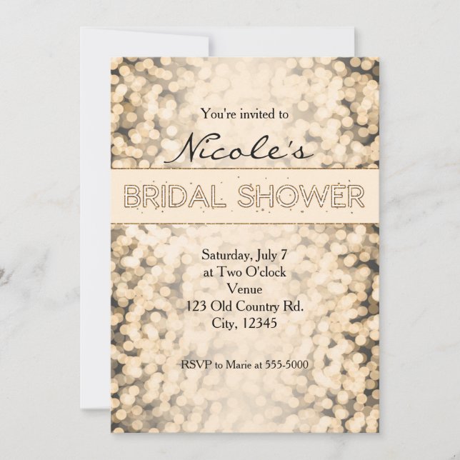 Gold Sparkling Lights BRIDAL DOUCHE Invitations (Devant)