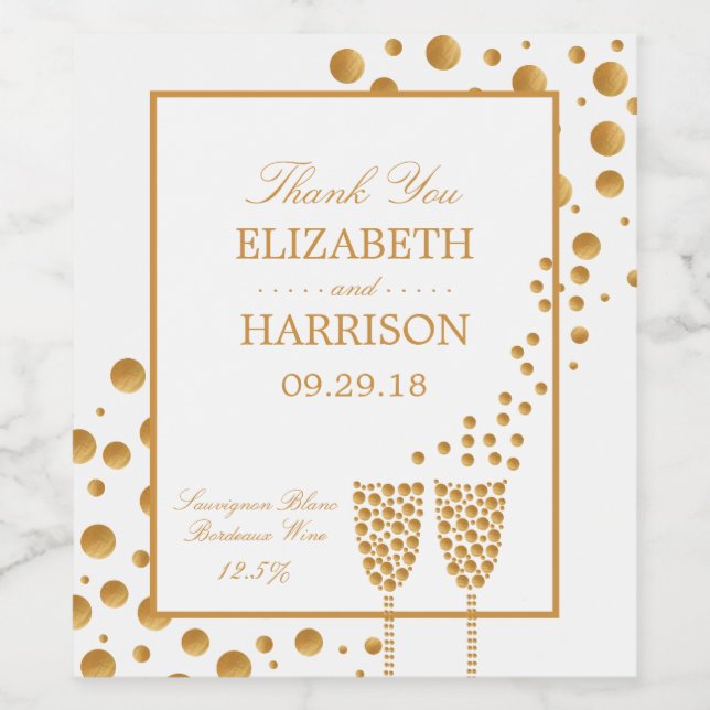 Gold Sparkling Wine Bubbles Hochzeit Weinetikett (Einzelnes Label)