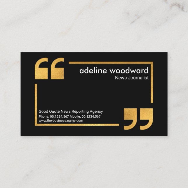 Gold Speech Box Quote Mark Reporter Journalist Visitenkarte (Vorderseite)