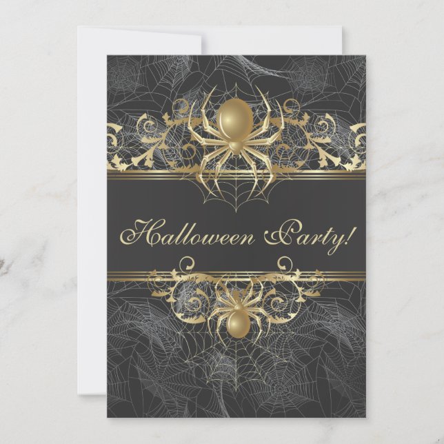 Gold Spiders Halloween-Party - Halloween Hochzeit Einladung (Vorderseite)
