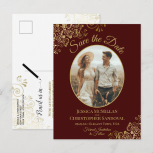 Gold Spitzen auf Auburn Wedding Save the Date Foto Ankündigungspostkarte