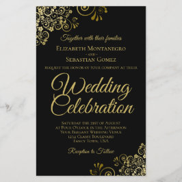 Gold Spitzen auf Black BUDGET Hochzeit Einladung g