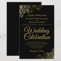 Gold Spitzen auf Black BUDGET Hochzeit Einladung g