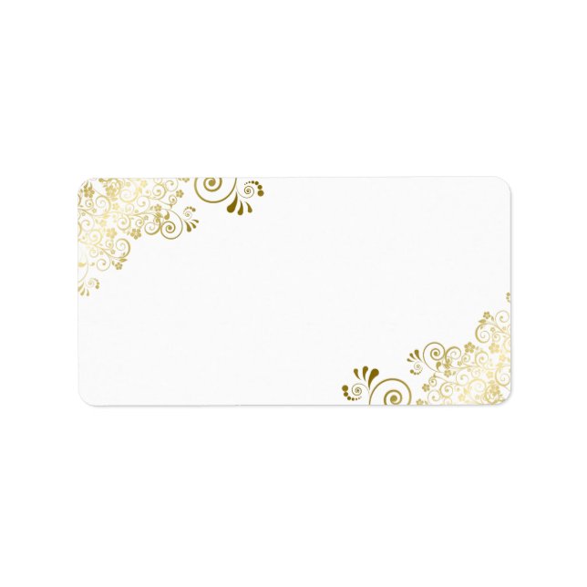 Gold-Spitzen auf der weißen eleganten Blank-Hochze Adressaufkleber (Vorne)