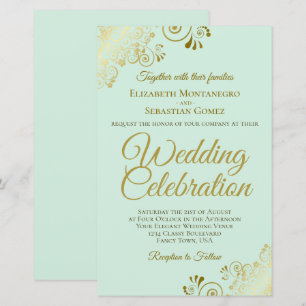 Gold Spitzen auf Mint BUDGET Hochzeit Einladung gr