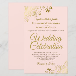 Gold Spitzen auf rosa BUDGET Hochzeit Einladung gr
