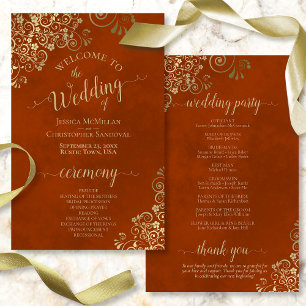 Gold-Spitzen auf Rust-Orange-Programm für Hochzeit