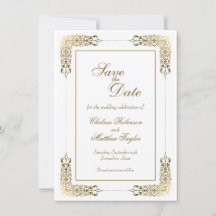 Gold-Spitzen-Border-Hochzeit Sichern Sie das Datum