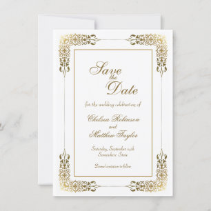 Gold-Spitzen-Border-Hochzeit Sichern Sie das Datum Save The Date