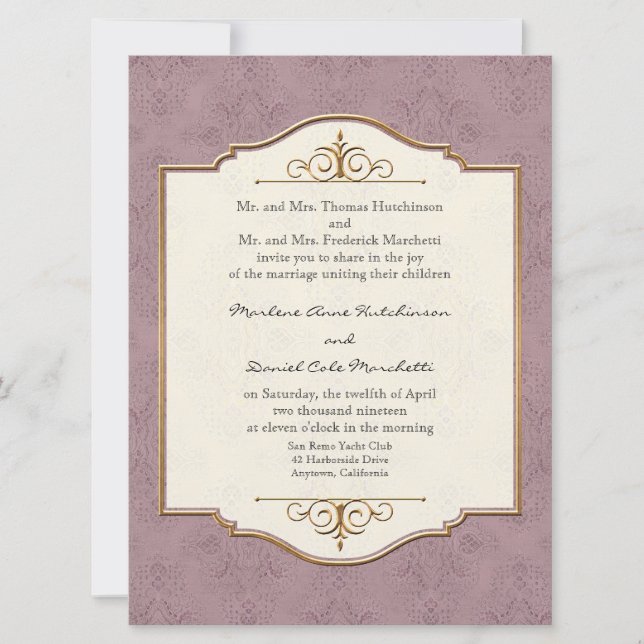 Gold & Spitzen Klassisches Formal Hochzeitsfeiern Einladung (Vorderseite)