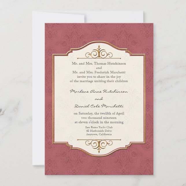 Gold & Spitzen Klassisches Formal Hochzeitsfeiern Einladung (Vorderseite)