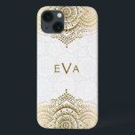 Gold Spitzen-Ornament mit eigenem weißem Hintergru title_seo2<br><div class="desc">Eleganter goldfarbener verzierter Blumenzauber über weißer Kreise Muster Hintergrund. Design kann in allen Farben und auf jedem Produkt,  das wir anbieten,  angefordert werden. Benutzerdefiniertes und optionales Monogramm</div>
