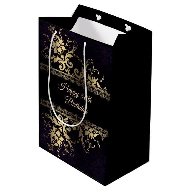 Gold-Spitzen und Blume Mittlere Geschenktüte (Rückseite Schrägansicht)