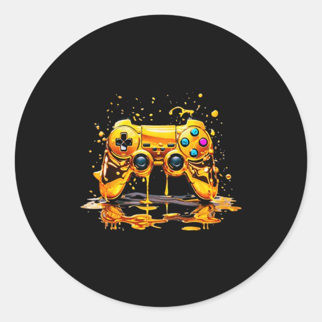 Gold Splash Video Game Controller Golden Gamer Gam Runder Aufkleber (Vorderseite)