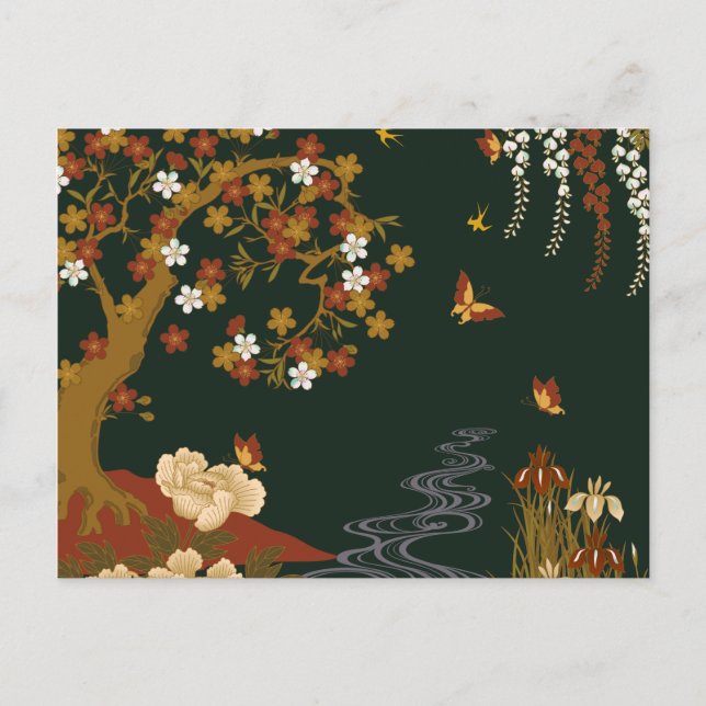 Gold Spring Floral Cherry Blossom River Night Postkarte (Vorderseite)